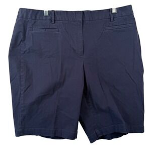Lands End Womens 14 Chino Shorts Navy Blue Mid Rise Stretch Cotton 453378 Preppy